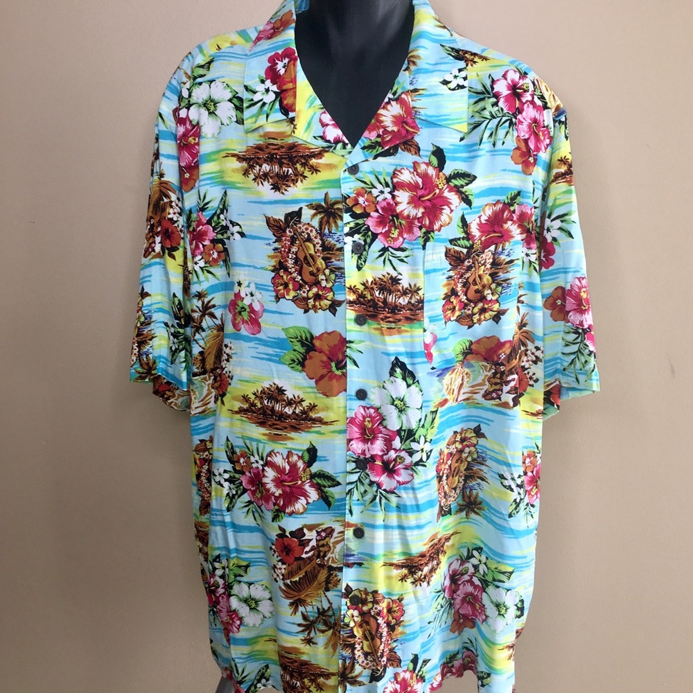 Mens Tropical Hawaii Print Shirt 3XL Short Sleeve